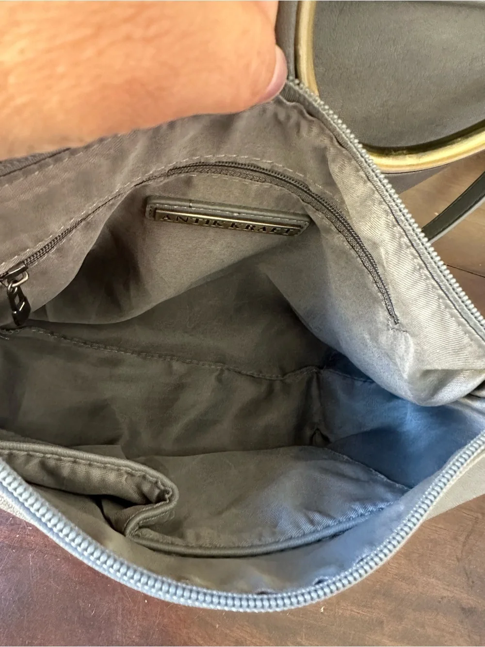 Antik Kraft Light Gray Crossbody Bag with Gold Handle